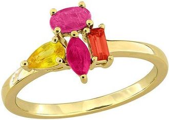Rina Limor Silver 0.91 Ct. Tw. Yellow Sapphire, Ruby, Orange Sapphire Cluster Ring