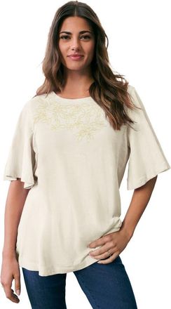 Roaman's Plus Size Embroidered Slub Tee in Ivory Embroidered Flowers at Nordstrom, Size 12