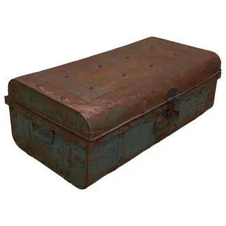 Wanderlust Deco Maleta De Metal Acabado Artesanal Marr&oacute;n 67x37x25h Cm