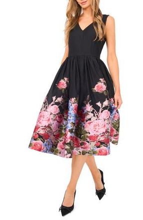 Ted Baker Floral Sleeveless Brocade Fit & Flare Midi Dress in Rich Black at Nordstrom Rack, Size 2