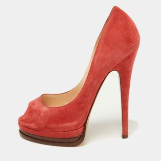 Casadei Brick Brown Suede Daisy Peep Toe Platform Pumps
