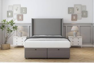 Comfort Beds Madrid Dumfries Ottoman Bed Base-54 Wingback Headboard in Light Grey | Size: King