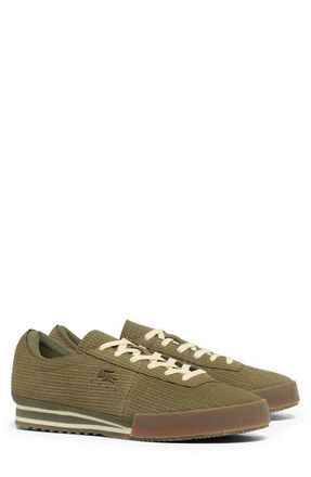 Lacoste Aura Embossed Leather Low Top Sneaker in Khaki/Gum at Nordstrom, Size 10.5