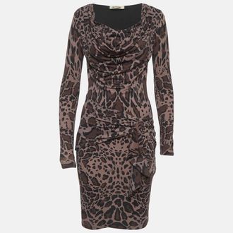 Roberto Cavalli Dark Grey Animal Printed Jersey Mini Dress