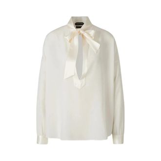 Tom Ford Blouses, female, White, Size: S -bow Satin-trimmed Silk Crepe De Chine Blouse