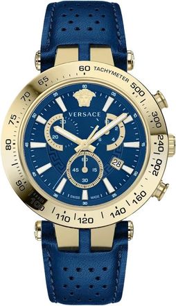 Versace Bold 46mm - Heren - Horloges - Blauw - ONE Size - Leer - Accessoires