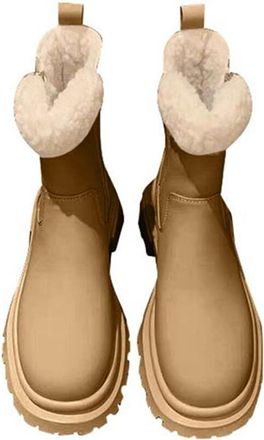 Generic Womens Winter Boots Ankle, Platform Boots for Women - Comfort Warm Shortboots Casual Round Toe Booties with Side Zipper Solid Color Thermal Shoes Fash