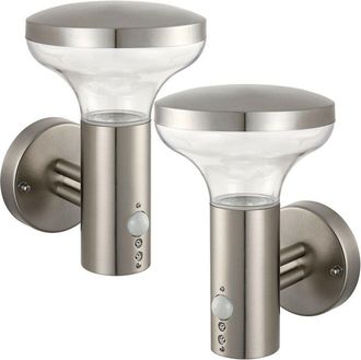 Loops 2 PACK IP44 Outdoor LED Lamp Stainless Steel Wall PIR Light Porch Cool White