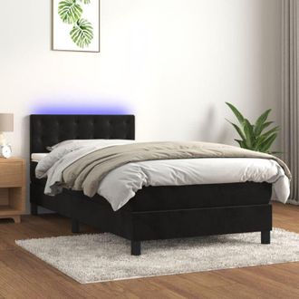 vidaXL Cama Box Spring Colch&oacute;n Y Led Terciopelo Negro 80x200 Cm Vidaxl