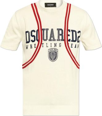 Dsquared2 Tops, Heren, Beige, S, Katoen, Trui met Logo