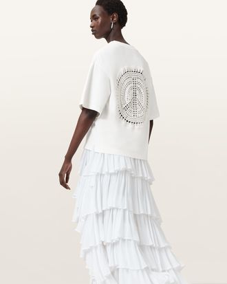 AllSaints Cotton Amelie Crochet Oversized Boxy T-Shirt, Size: L