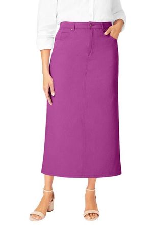 Jessica London Classic Cotton Denim Midi Skirt in Deep Orchid at Nordstrom, Size 34