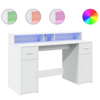 Berkfield Home Desk with LED Lights White 140x55x91 cm Engineered Wood | Size: 140 x 55 x 91 cm