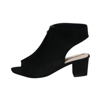 Generic Clearance UK 4.5 Women Heeled Sandals Peep Toe Low Chunky Block Heels Front Zipper Boots Slingback Shoes Dressy Summer Casual 1_Black