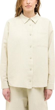 Mustang Langarmbluse MUSTANG Damen Style Willow, Damen, Gr. 38, braun (braun 4012), Web, 75% Baumwolle, 25% Leinen, unifarben, relaxed fit, Blusen Langarmblus