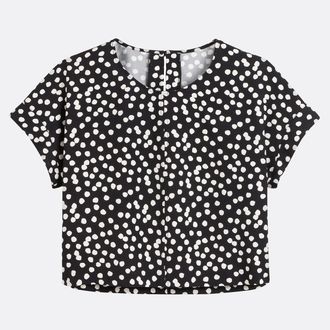 La Redoute Collections Korte top met met stippenprint, ronde hals en korte mouwen