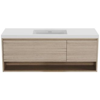 Vente-Unique Mobile per bagno sospeso lavabo singolo 150 cm Naturale chiaro - PUJUKA