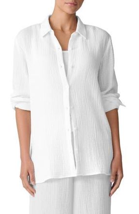 Eileen Fisher Easy Classic Organic Cotton Button-Up Shirt in White at Nordstrom Rack, Size Large