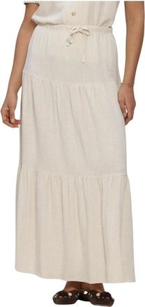 Object Object - Objsanne MW Lange Gelaagde Rok - Dames - Rokken - Beige - Maat: 2XL Linnen