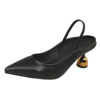 Generic Womens Closed Pointed Toe Slip On Pumps Kitten Mid Heel Slingback Backless Office Evening Party Shoes (Black,5.5)