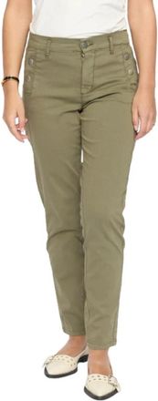 2-Biz Khaki Stretchy Pant Jeans met decoratieve knopen - Dames - Slim Fit Broeken - Groen - L - Broeken