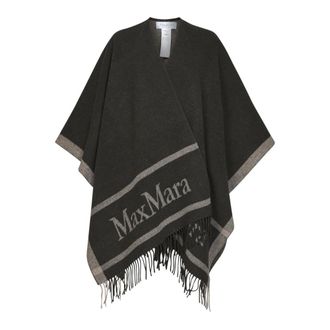 Max Mara Hilde Logo Motif Scarf - female - Max Mara - Ponchos - Green - ONE SIZE - Jackets