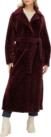 Gorski Reversible Textured Genuine Shearling Coat with Side Slits, Belt in Burgundy/black at Nordstrom, Size X-Small