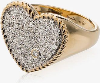 Yvonne Léon 18K Gold Heart Pavé Diamond Signet Ring - Womens - Diamond/18kt Yellow Gold
