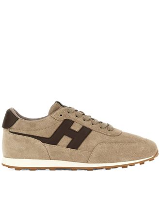 Hogan Beige Suede Low-Top Sneakers with Contrasting Dark Brown Logo