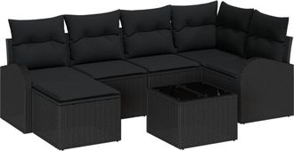 vidaXL Garden Sofa Set with Cushion 7 pcs Black Poly rattan Vidaxl