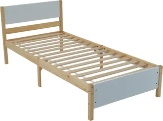 STILVORA Cama Individual 207 X 97 Cm De Madera Maciza Y Mdf Con Cabecero Y Pie De Cama, Sin Colch&oacute;n, Blanco