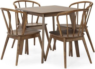 HOMN Juego de mesa 80x80 cm y 4 sillas de comedor color nogal