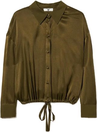 Twinset Satijnen Blouse met Trekkoord - Dames - Overhemden - Groen - S - Satijn - Overhemden