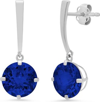 MAX + STONE 14k White Gold Solitaire Round-Cut Gemstone Drop Earrings (8mm)
