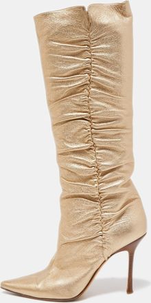 Jimmy Choo London Metallic Gold Leather Knee Length Boots