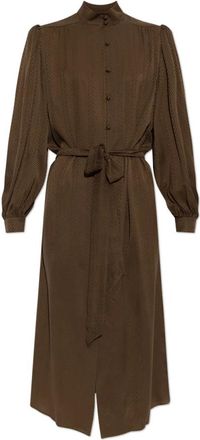 Valentino Garavani Kleedjes, Dames, Bruin, 2Xs, Zijden Midi Jurk Met Tailleband