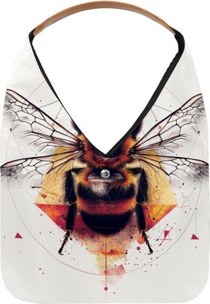 Generic Honey Bee Portrait of Geometric Shapes (7) Reusable Lightweight Grocery Bags - Foldable Into Compact Pouch, Washable & Sturdy, Multipurpose for Shoppi