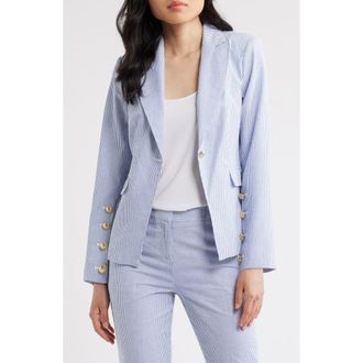Tahari by ASL Seersucker Blazer in Navy Ivory at Nordstrom, Size 12P