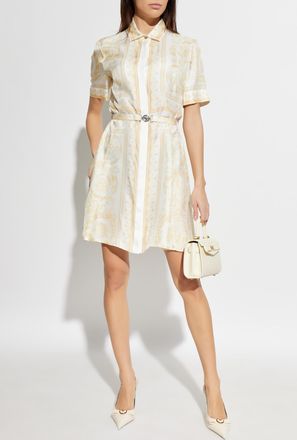 Versace Silk Dress With A Belt, Womens, Cream