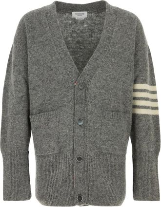 Thom Browne Jersey Steek Oversized V-hals Cardigan - Heren - Vesten - Grijs - L - Wol - Truien & Vesten