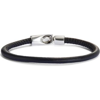 UNOde50 Black Leather Clasp Bracelet in Silver at Nordstrom, Size X-Large