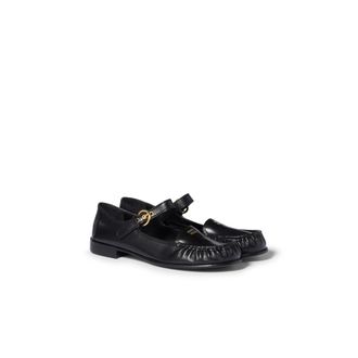 Miu Miu Leather Loafers With Strap, Woman, Black, Size 36,5