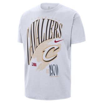 Nike Mens Cleveland Cavaliers Hardwood Classics Vintage Short-Sleeve Ringer T-Shirt in White | IB4225-100