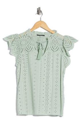 T Tahari Embroidered Eyelet Cap Sleeve Top in Green at Nordstrom Rack, Size X-Small