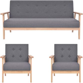vidaXL Juego De Sof&aacute;s De 3 Piezas Tela Gris Oscuro Vidaxl