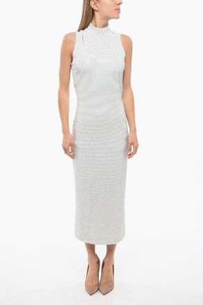 Balmain Vestito Midi Layered Con Strass Balmain