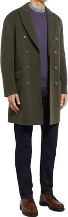 Brunello Cucinelli Khaki Wool & Cashmere Double-breasted Cashmere Blend Green Coat Size S