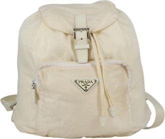 Prada Front Pocket Buckle Backpack Nylon Ecru Nylon Backpack Bag (Pre-Owned)