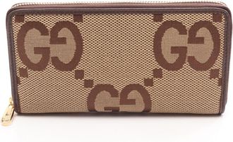 Gucci Beige Brown Canvas Leather Long Wallet (Bi-Fold) (Pre-Owned)