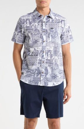 Brixton Charter Short Sleeve Stretch Cotton Blend Button-Up Shirt in Navy/White Collage at Nordstrom, Size Xx-Large